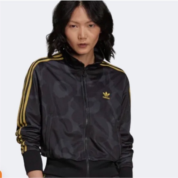 Adidas Women's Black Bomber Jacket with Gold Stripes - Picture 1 of 3